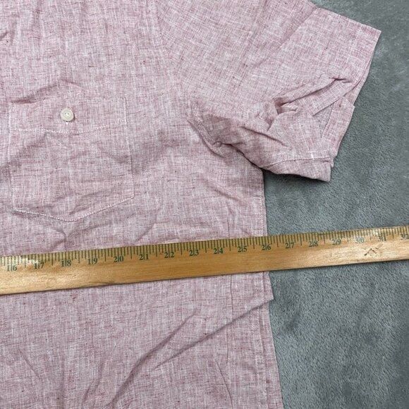 Weatherproof Vintage Mens XXL Pink Washable Linen Short Sleeve Shirt a0405 - Picture 7 of 10